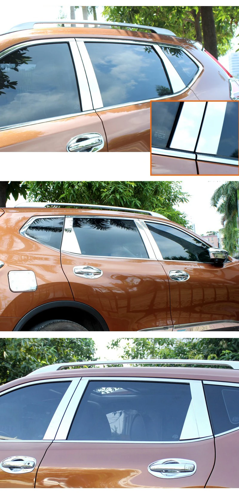 Для Nissan Rogue x-Trail t32 из нержавеющей стали, хромированные столбы, крышка, отделка, молдинг, гарнир, 8 шт
