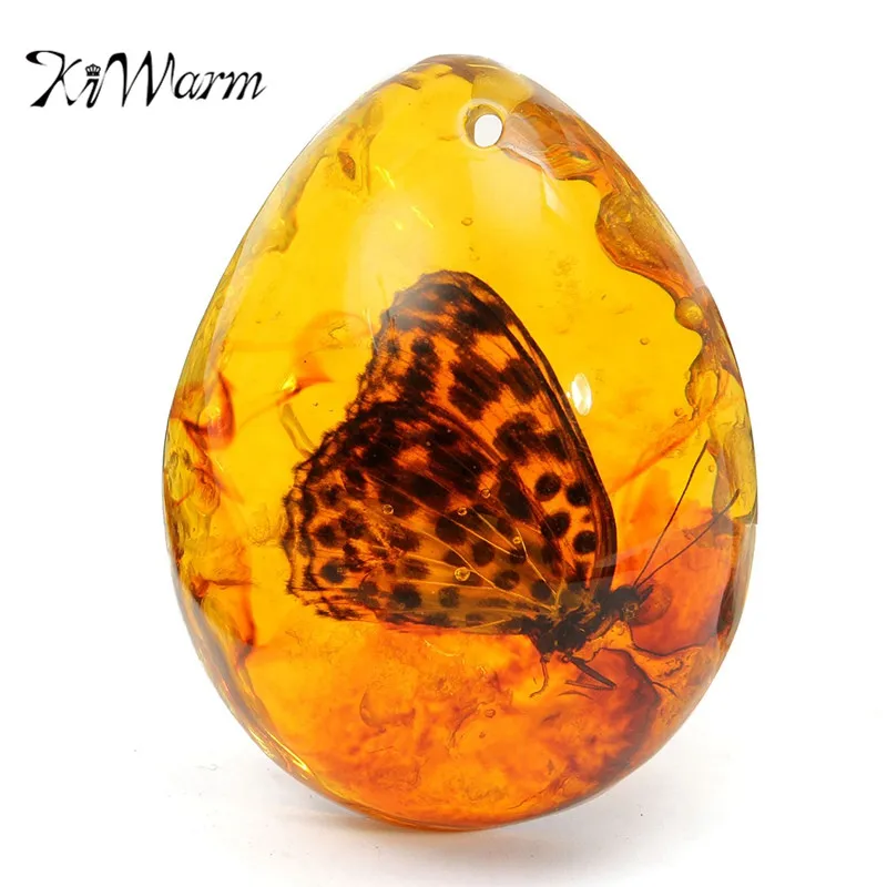 KiWarm Красивая Янтарная бабочка насекомые Камень кулон ожерелье 5*4 см 0 8 дюйма