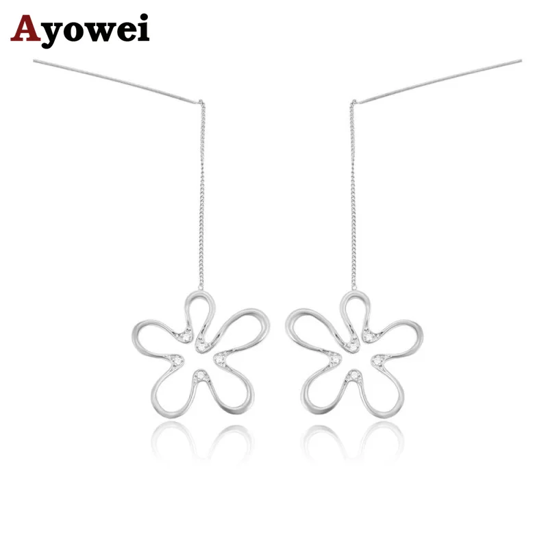 

Ayowei chain flower 925 silver long earrings charming business gifts for women exclusive JE1176A