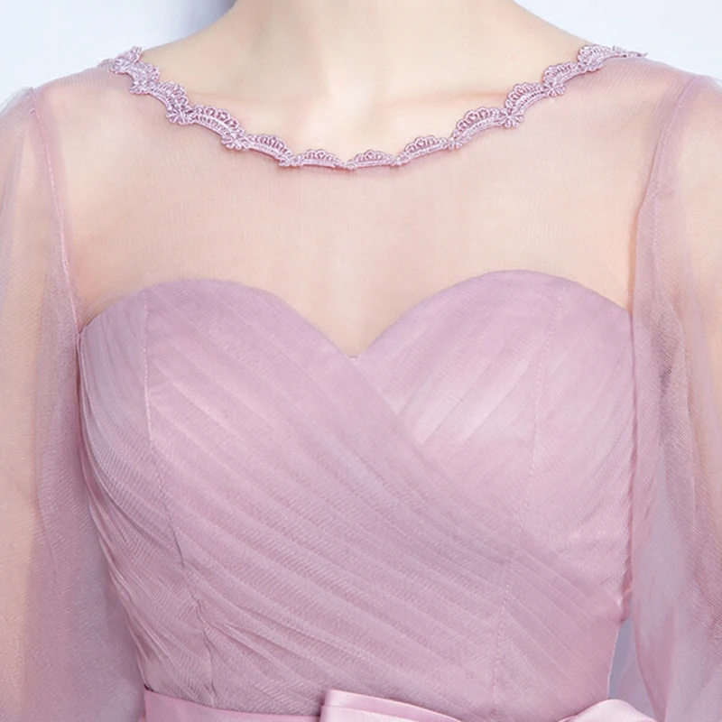 2016 очаровательный розовый шифон короткие линии половина рукава scoop шеи длиной до