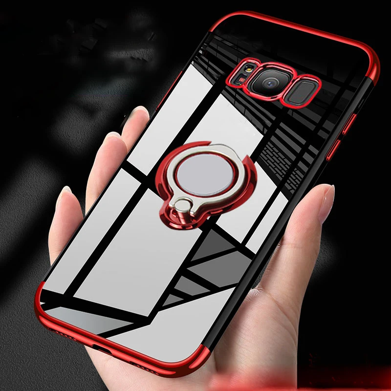 Elecplating Soft Case for Samsung Galaxy Note 10 5G 9 S10 S9 S8 Plus J6 J4 J3 2018 J5 Prime A6 Invisible Finger Ring Cover |