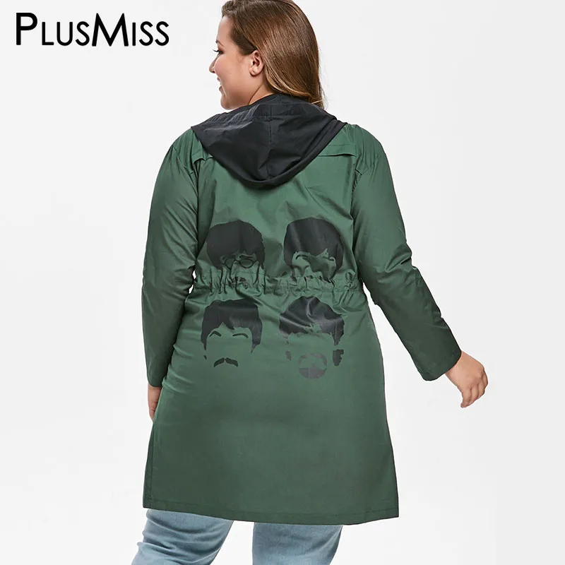 PlusMiss размера плюс с кулиской на талии куртка капюшоном пальто Для женщин осень и