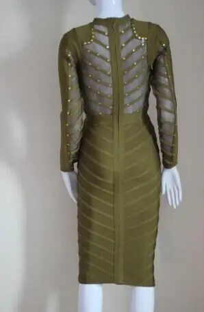 high quality new sexy fashion women wholesale pink grey black olive green long sleeve beaded bandage dress Dress + suit | Женская одежда