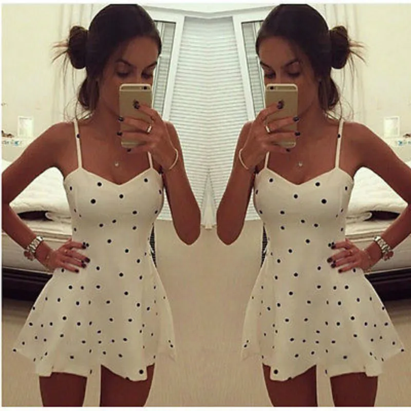 Женское коктейльное мини платье в горошек без рукавов на лето 2015|mini black dress|mini dress