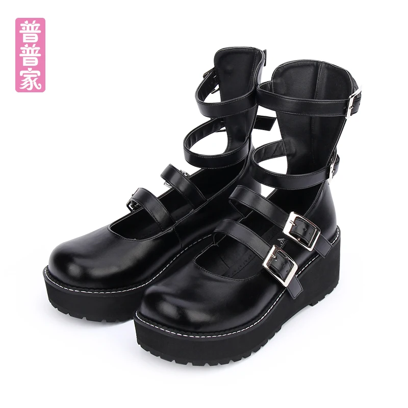 

Princess sweet lolita shoes Autumn and spring punk wind round head and high backed sponge cake shoes fashion women pu9613