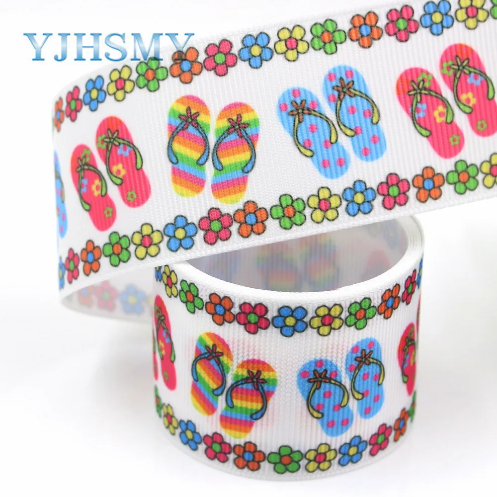 YJHSMY I 19411 977 10 ярдов 38 мм мультфильм цветок термопечать grosgrain ленты Бант колпачок DIY