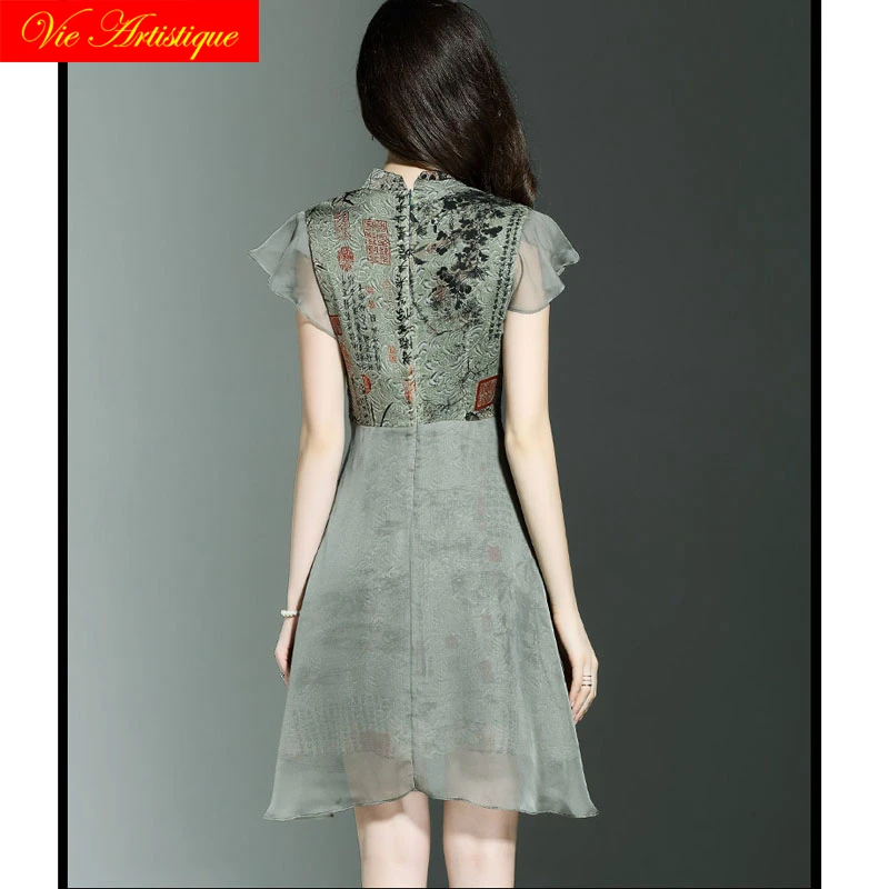 Cheongsam Шелковый цветочный ретро boho Платье Лето роковой ете 2018 Макси женские