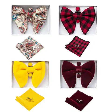 Мужской бархатный галстук-бабочка Ricnais, запонки с квадратным карманом и носовой платок красного и синего цвета, свадебный подарок
