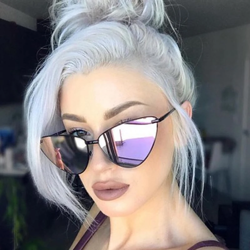 

2018 Fashion Women Colour Luxury Flat Top Cat Eye Sunglasses Purple Elegant oculos de sol oversized Sun glasses for women UV400