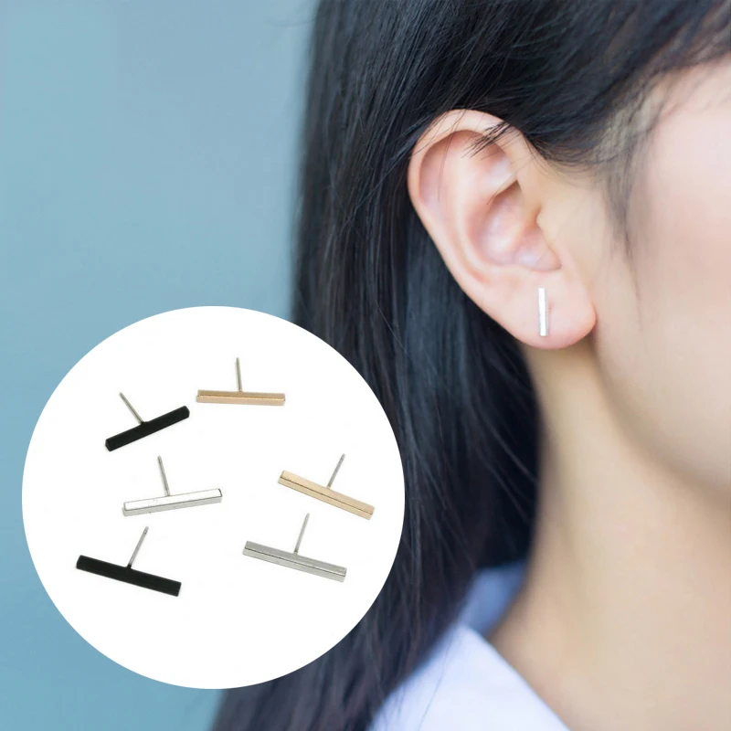 Распродажа 1 пара золотых сережек гвоздиков для девушек Т образные черные серьги