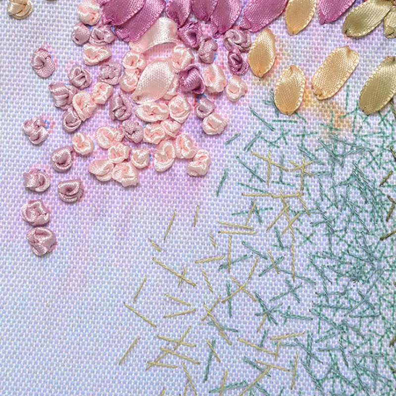 65X65cm Цветы DIY 3d вышивания крестиком работа иголкой незаконченная вышивка лентой