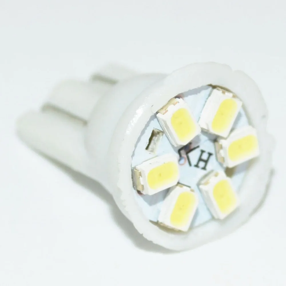 10 шт. клиновидный 6 smd 1206(3020) w5w светодиодный Авто/Интерьер лампы (двери огни) t10 6000K