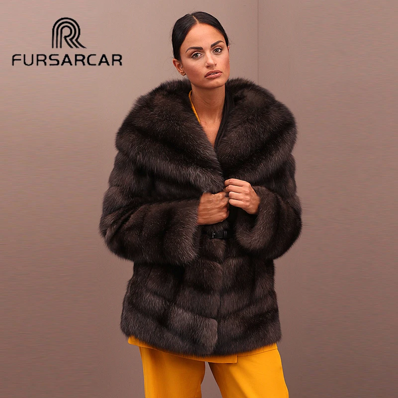 FURSARCAR Новый стиль Для женщин реального норки пальто Зимняя мода натуральная
