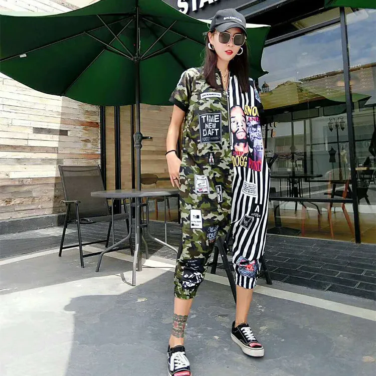 Женский хип хоп Дизайн шаровары Street Wear камуфляжным принтом Лоскутная короткий