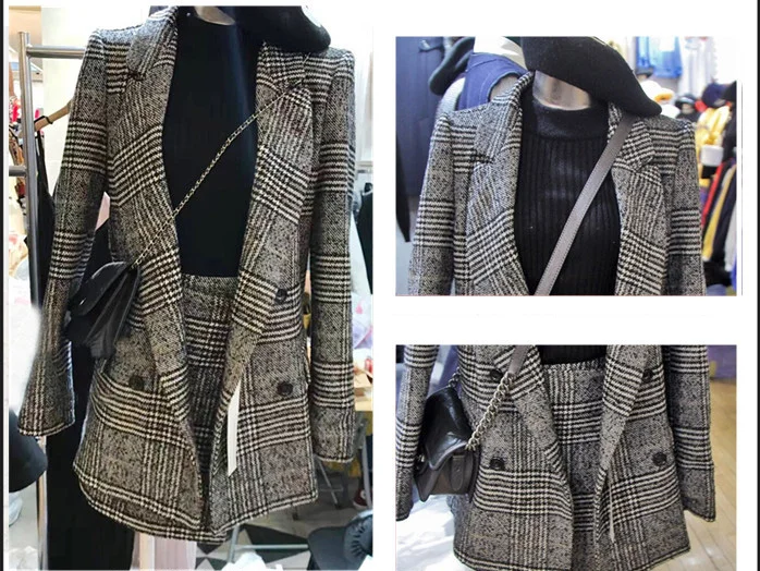 Осень Для женщин 2017 Новая мода решетки с длинными рукавами отложным воротником