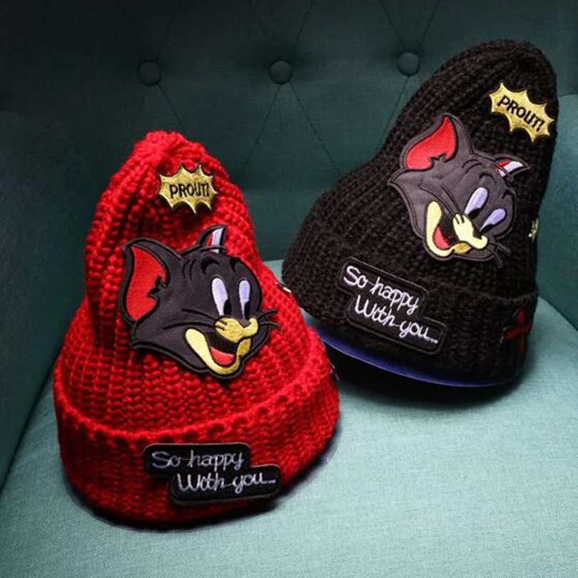зимние вязаные шапки с принтом том и джерри для женщин .5 цветов|caps for women|beanie knitted