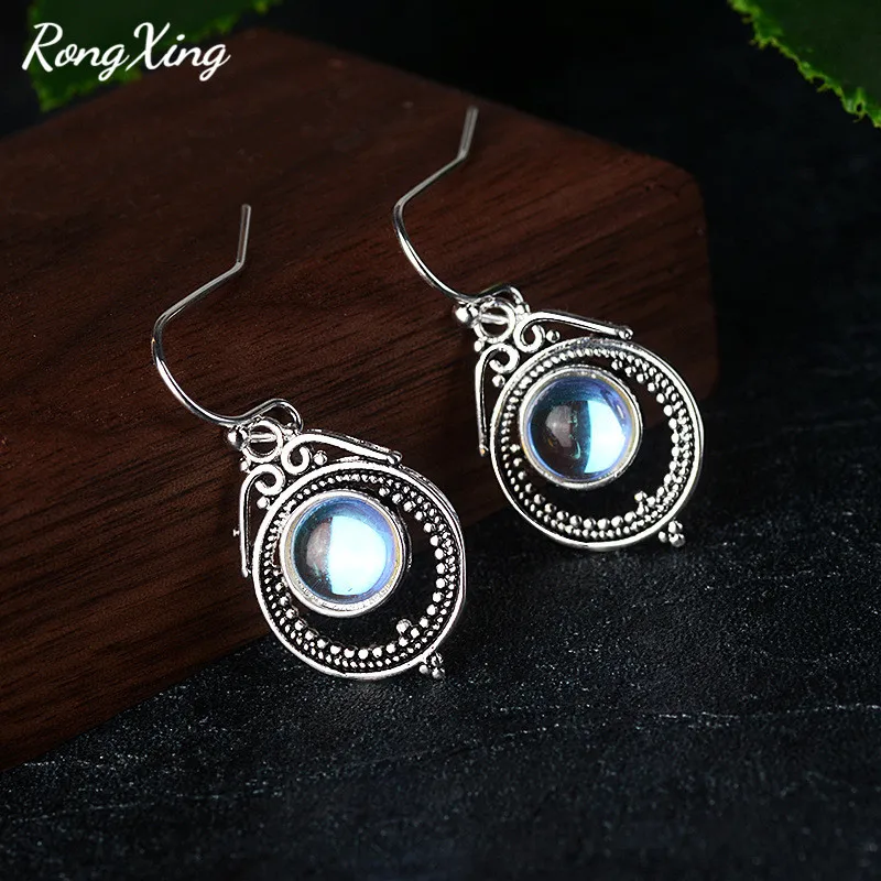 RongXing классические винтажные круглые серьги подвески с лунным камнем для женщин