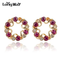 longway cute jewelry stud earrings for women gold color crystal imitation pearl inlaid stud earing factory direct sale ser140139
