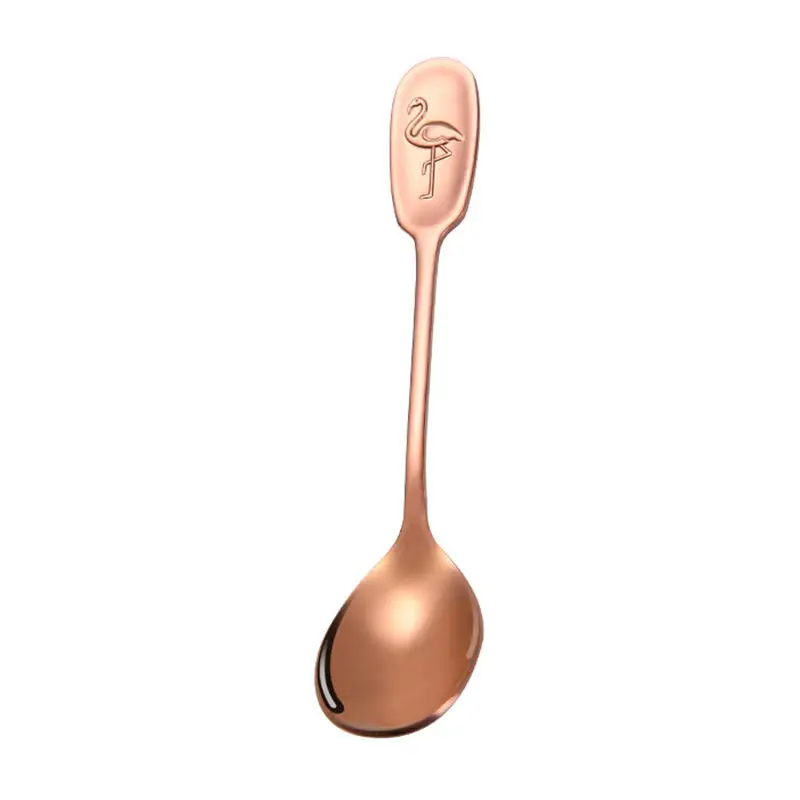 rose gold Vacclo 304 ложка из нержавеющей стали, корейский стиль, фламинго, детская ложка для еды, утолщенная ложка для супа, десертная ложка для мороженого - Color: rose gold