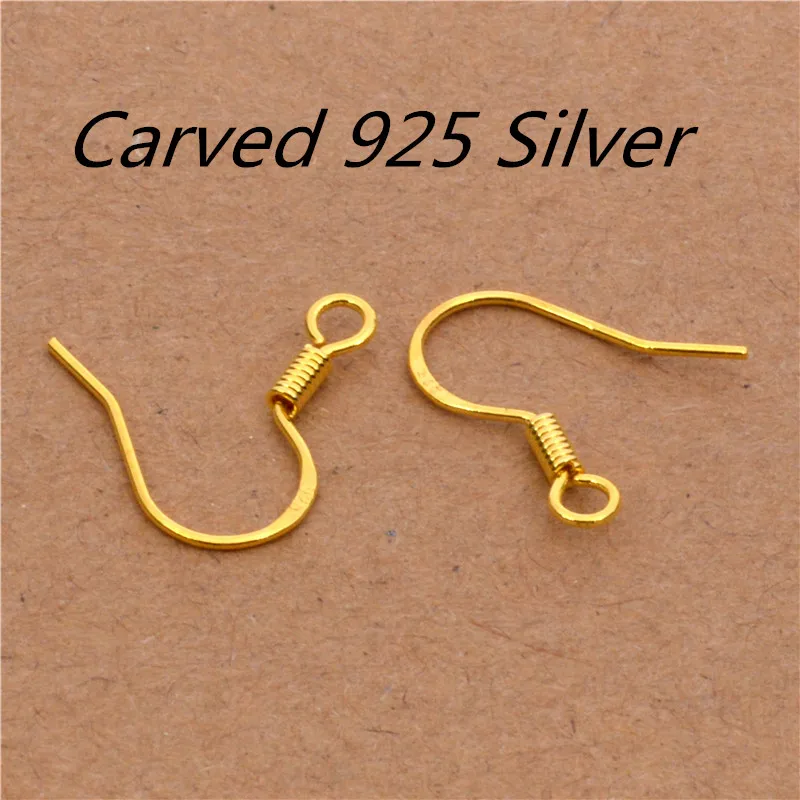 

25Pairs=50pcs 925 Sterling Silver Ear Hooks Earwire With Ball and Coil Earring Gold plated Earring Hook Diy Earring Findings