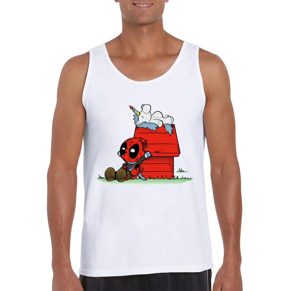 2019 New Arrival Fashion Men Tank Tops Funny Cartoon Deadpoo Riding A Horse Printed Male Tee O-Neck Casual Cool Vest | Мужская одежда