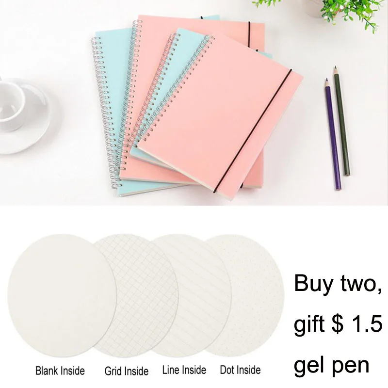 

Color/Transparent PP Material Cover Silver Double Coil Ring Spiral Notebook Paper A5 B5 Dot Blank Grid Line Inside Paper Notepad