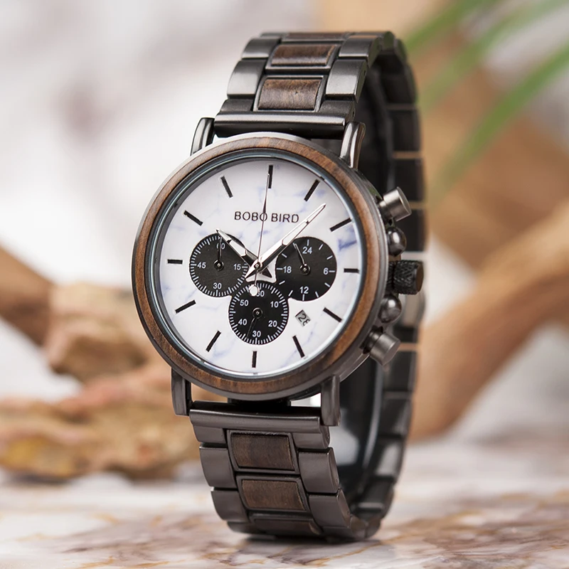 Бобо птица reloj hombre часы мужские смотреть специальный Комбинации дерева, металла дизайн идеально кварцевые часы