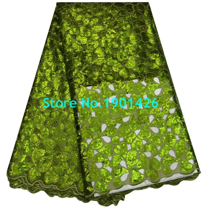 Высокое качество Желтый органзы кружевной ткани Handcut с блестками вышивкой и