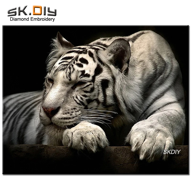 SK DIY 5D белый тигр узор со стразами Алмазная Вышивка Алмаз Картина мозаика Полный
