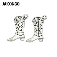 15pcs vintage antique silver plated cowboy boot charms pendants for jewelry making bracelet diy handmade 23x18mm