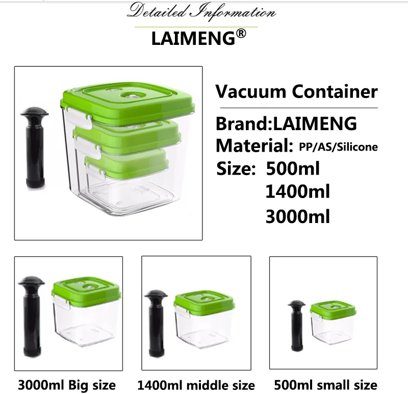 LAIMENG 500 мл вакуумный контейнер пластиковый герметичный для хранения продуктов