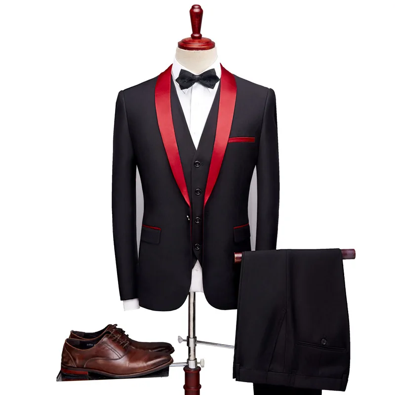 

(Jacket+Vest+Pants) Men Formal Business Suit Luxury Party Wedding Suits Men Slim Fit Shawl Collar Suit Men Black Classic Suit