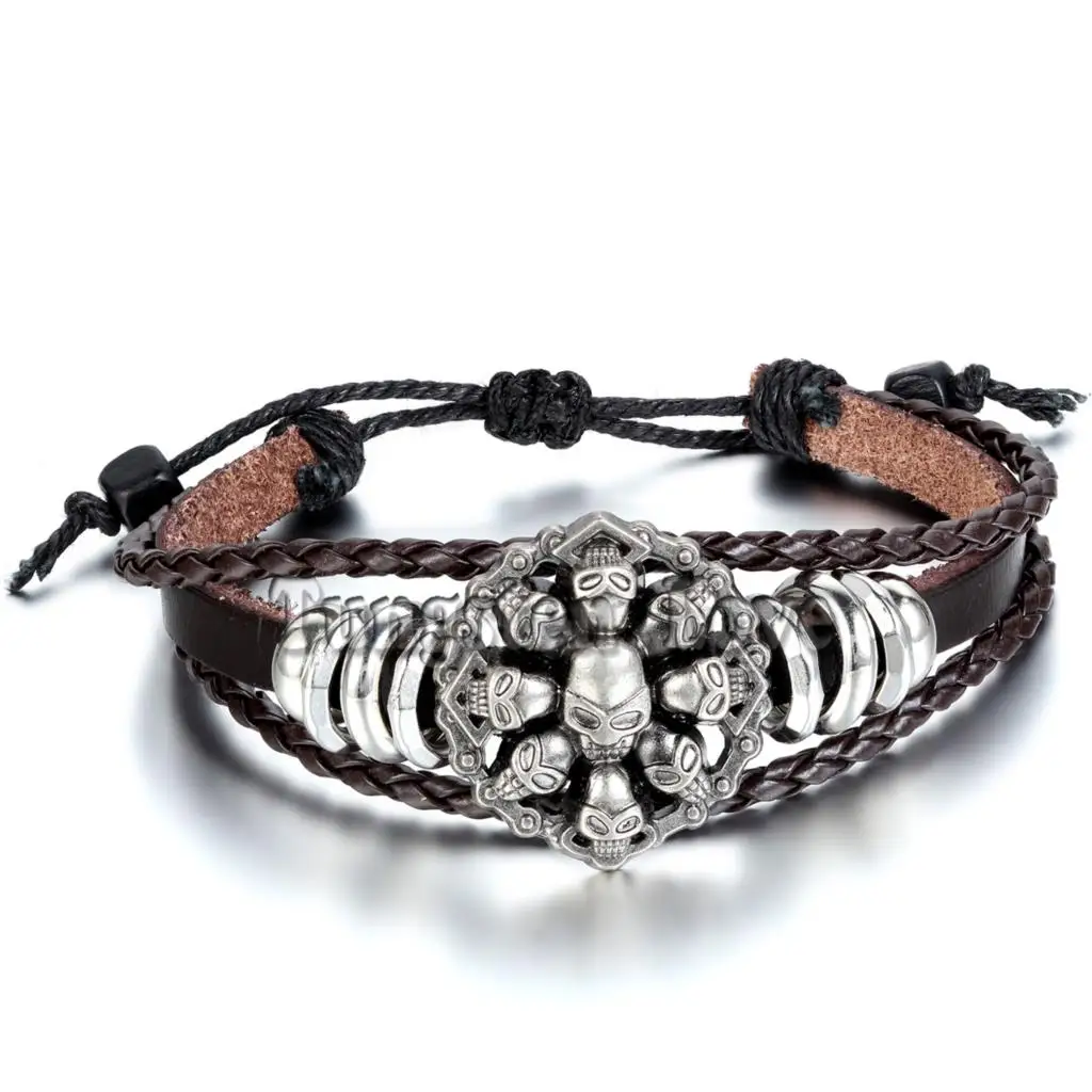 2020 винтажный плетеный браслет с подвесками браслеты в стиле панк череп скелет