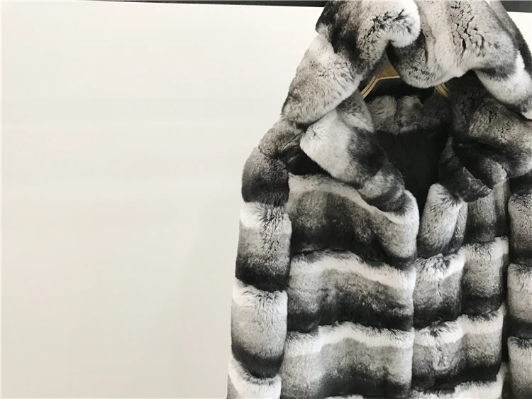 OFTBUY натуральный мех кролика рекс длинное пальто зимняя куртка женская верхняя одежда с капюшоном Толстая теплая уличная одежда в полоску Повседневная