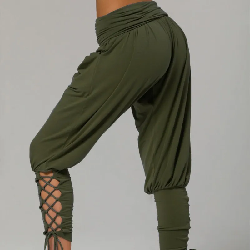 Женские брюки-шаровары Boho Hippy удобные с высокой талией и перекрестными ремешками