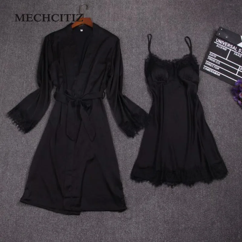 Женские шелковые пижамы MECHCITIZ банные халаты ночная рубашка комплект из двух