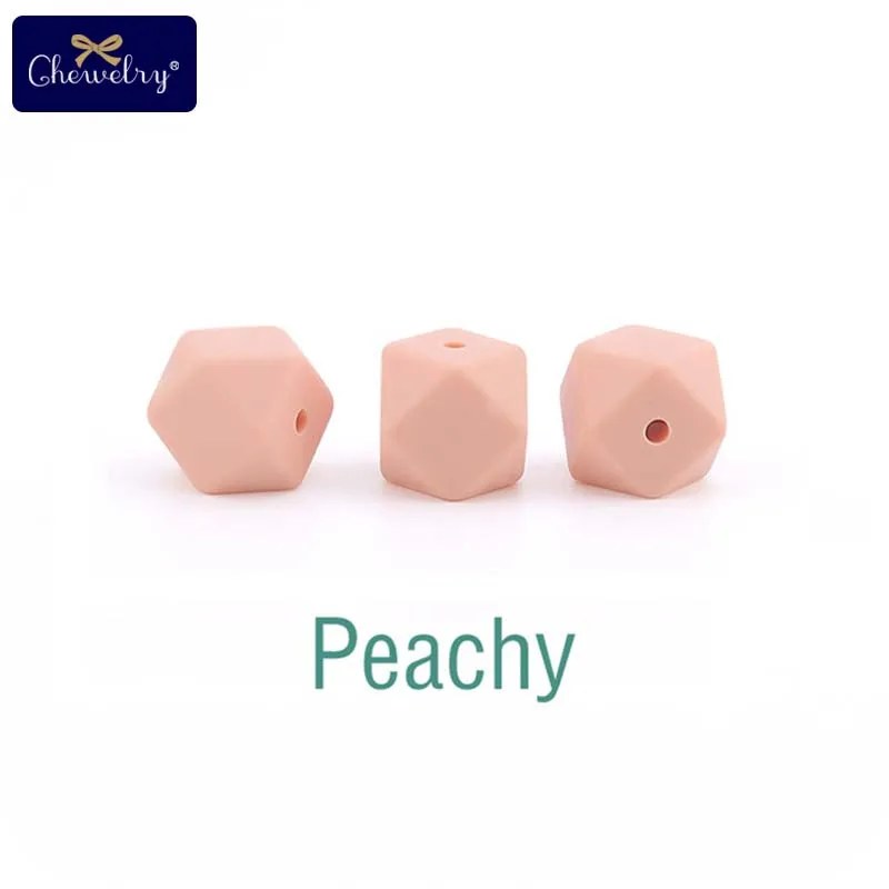 Peachy 10 шт. 14 мм Детские шестигранные силиконовые бусины Восьмиугольные бусины для самостоятельной сборки соски цепи перле Силиконовые Детские Прорезыватели жевательные бусины детские товары - Цвет: Peachy
