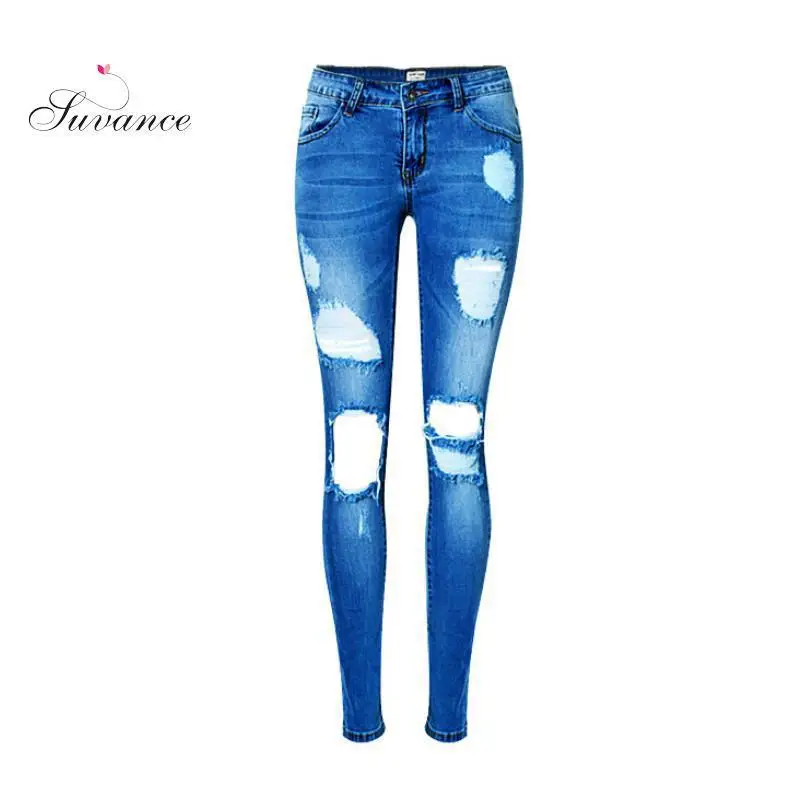 Suvance Fashion Stretchable Low Waist Ripped Holes Spring Cotton Pencil Jeans Qaulity Materials Trousers|ripped holes|pencil jeansjeans trousers |