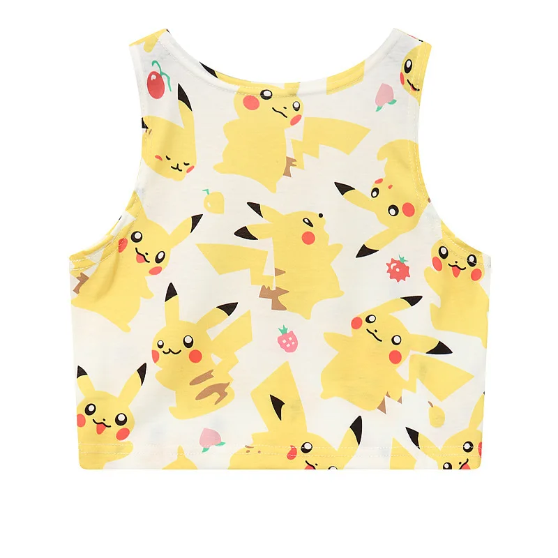 Summer Harajuku Sexy Girls Navel Tank Top Pokemon Pocket Monster Pikachu Print Bustier Crop Tops Vest Camisole Short Shirt | Женская