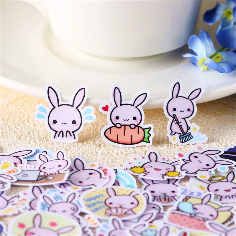 

40 PCS Cartoon Cute pink rabbit mini Paper Stickers Crafts And Scrapbooking stickers book Decorative sticker DIY Stationery