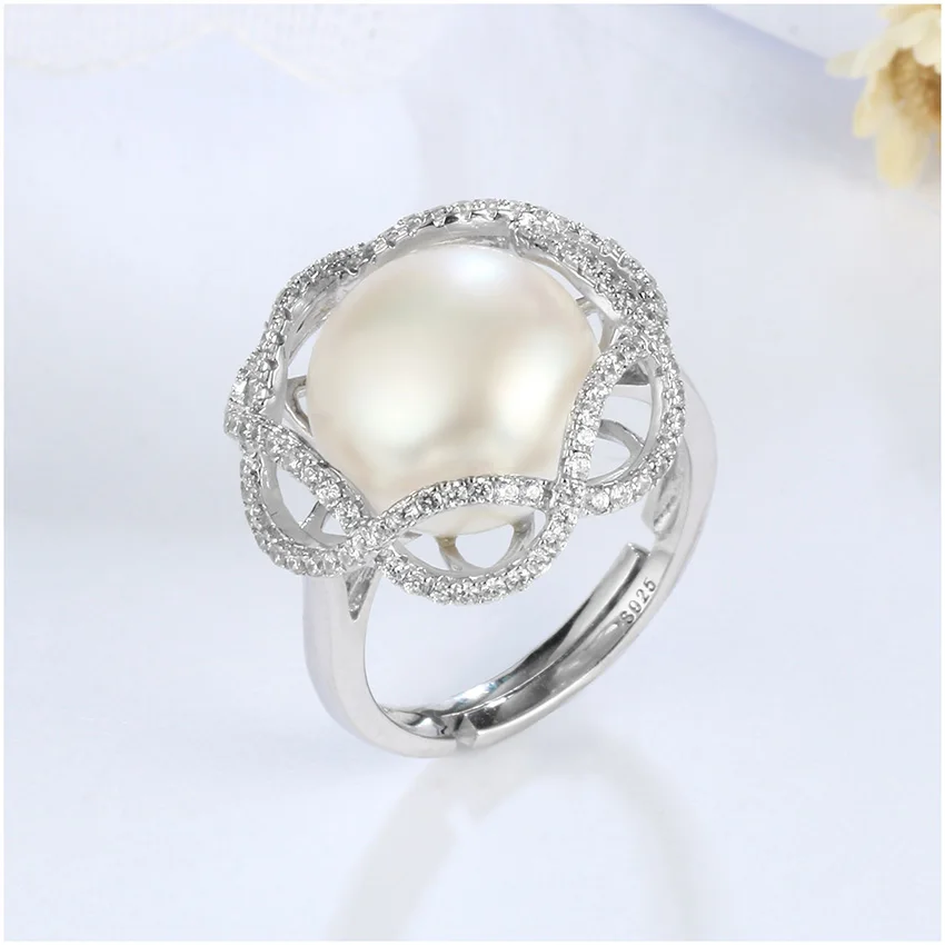 Hongye 2020 Luxury 11mm Big Natural Freshwater Pearl 925 Sterling Silver Adjustable Rings Jewelry Flower Design for Women Gift | Украшения