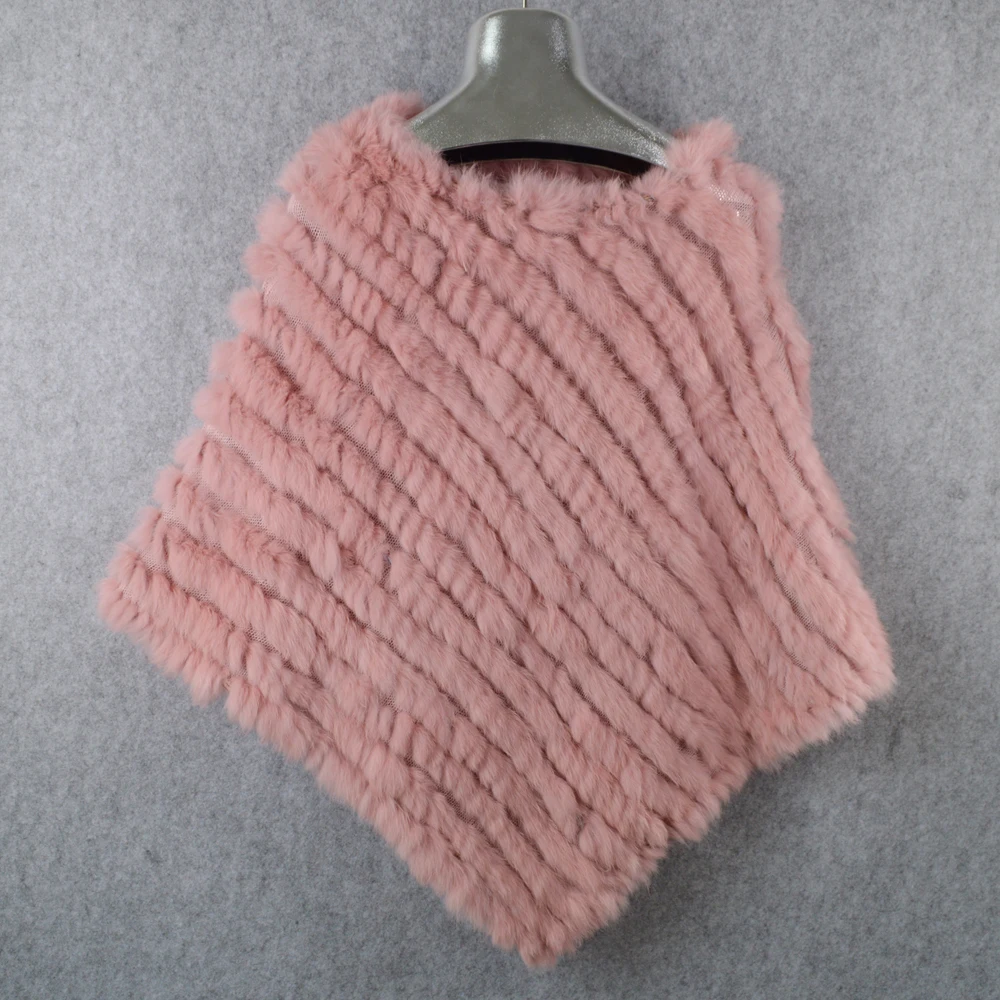 Женский шарф пончо из натурального кроличьего меха осенне зимняя шаль Вязаная