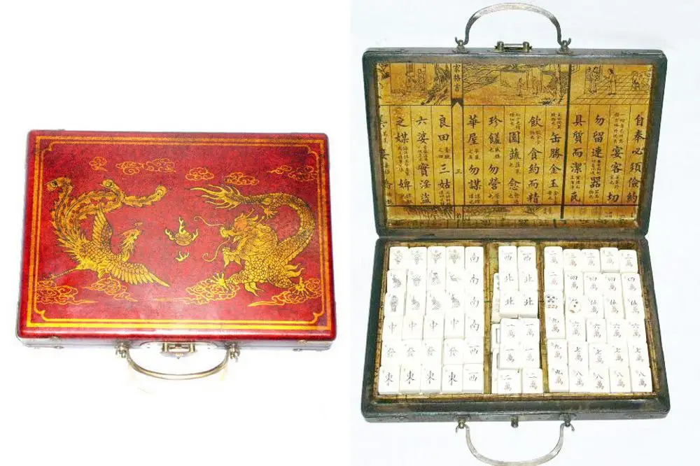 144 шт. Bamboo Bone Mah jong Набор для игры в маджонг + 2 кости красная кожа | Статуи и скульптуры -32839000749