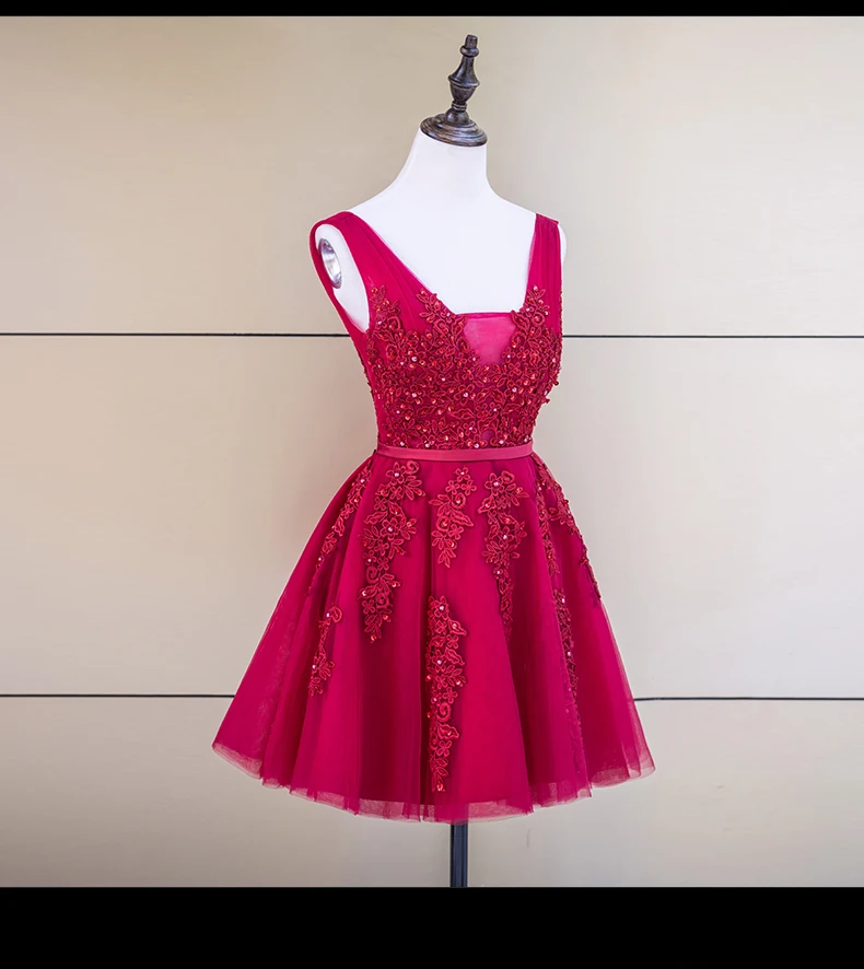 SSYFashion, сексуальные короткие коктейльные платья, свадебные, банкетные, винно-красные, кружевные, с открытой спиной, вечерние платья, платье для выпускного вечера, Robe De Soiree