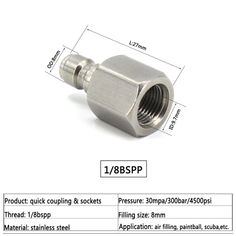PCP ВВС Пейнтбольного ружья Quick гнездовой разъем 1/8BSPP 1/8NPT M10x1 Нержавеющая сталь