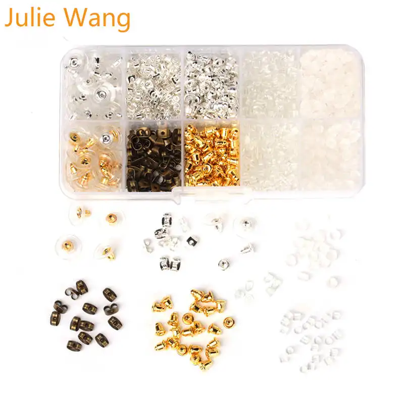 Julie Wang 1040 шт. Смешанные Серьги назад набор стержня серьга-вставка силиконовый сплав фиксатор для серег ювелирных изделий фурнитура для аксессуаров