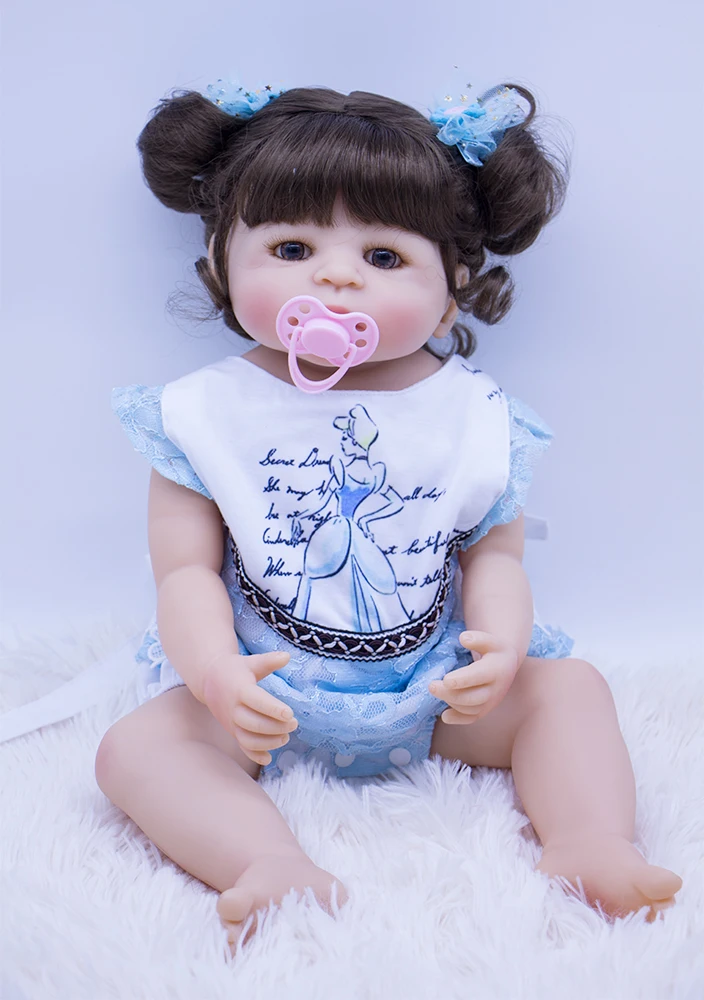 22 дюйма/56 см bebe reborn baby dolls силиконовые боди карие глаза девочка принцесса может