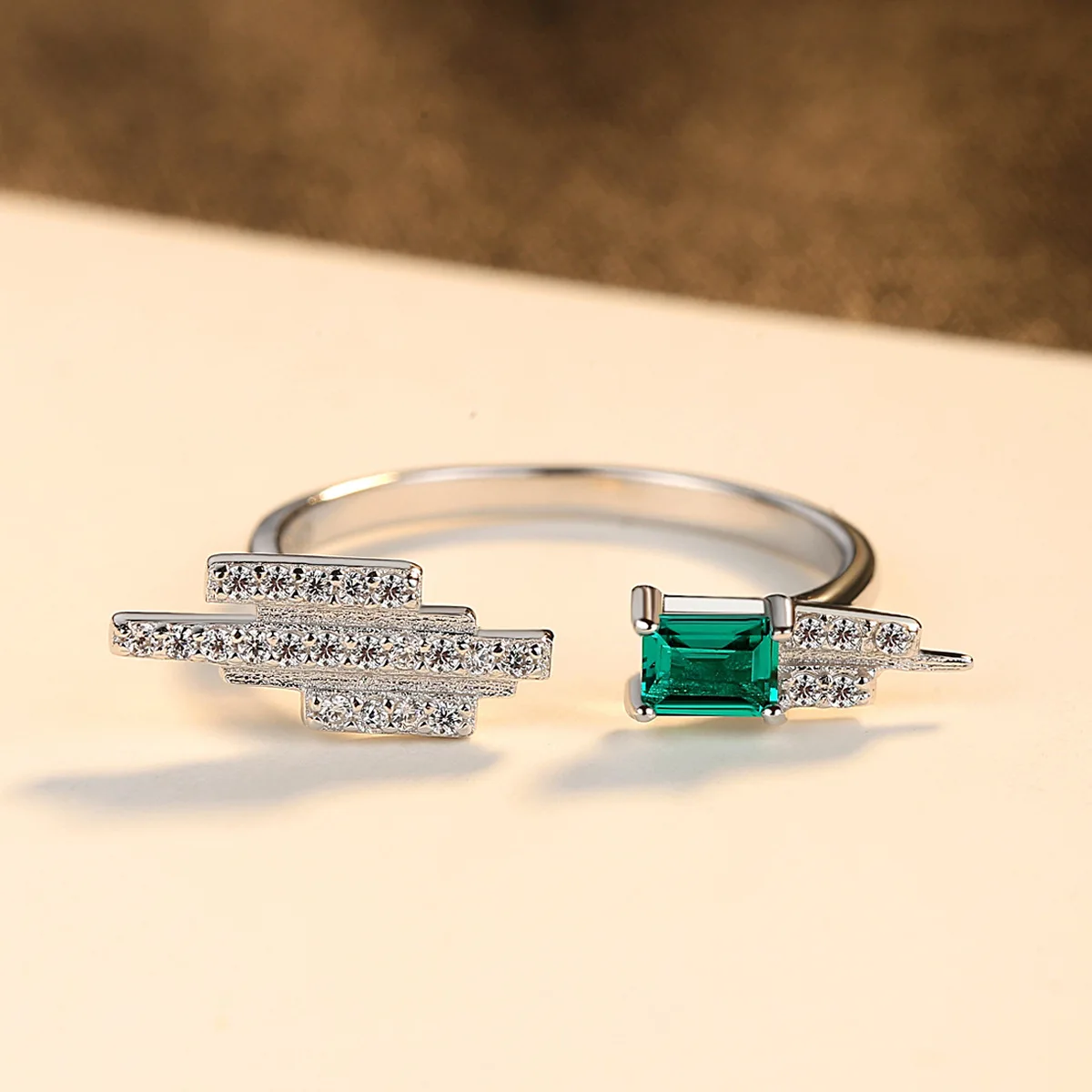 LANCAI Fashion 925 Sterling Silver Ring Genuine Palace Cutting Created Emerald for Women Fine Jewelry Lovers Hot Selling | Украшения и