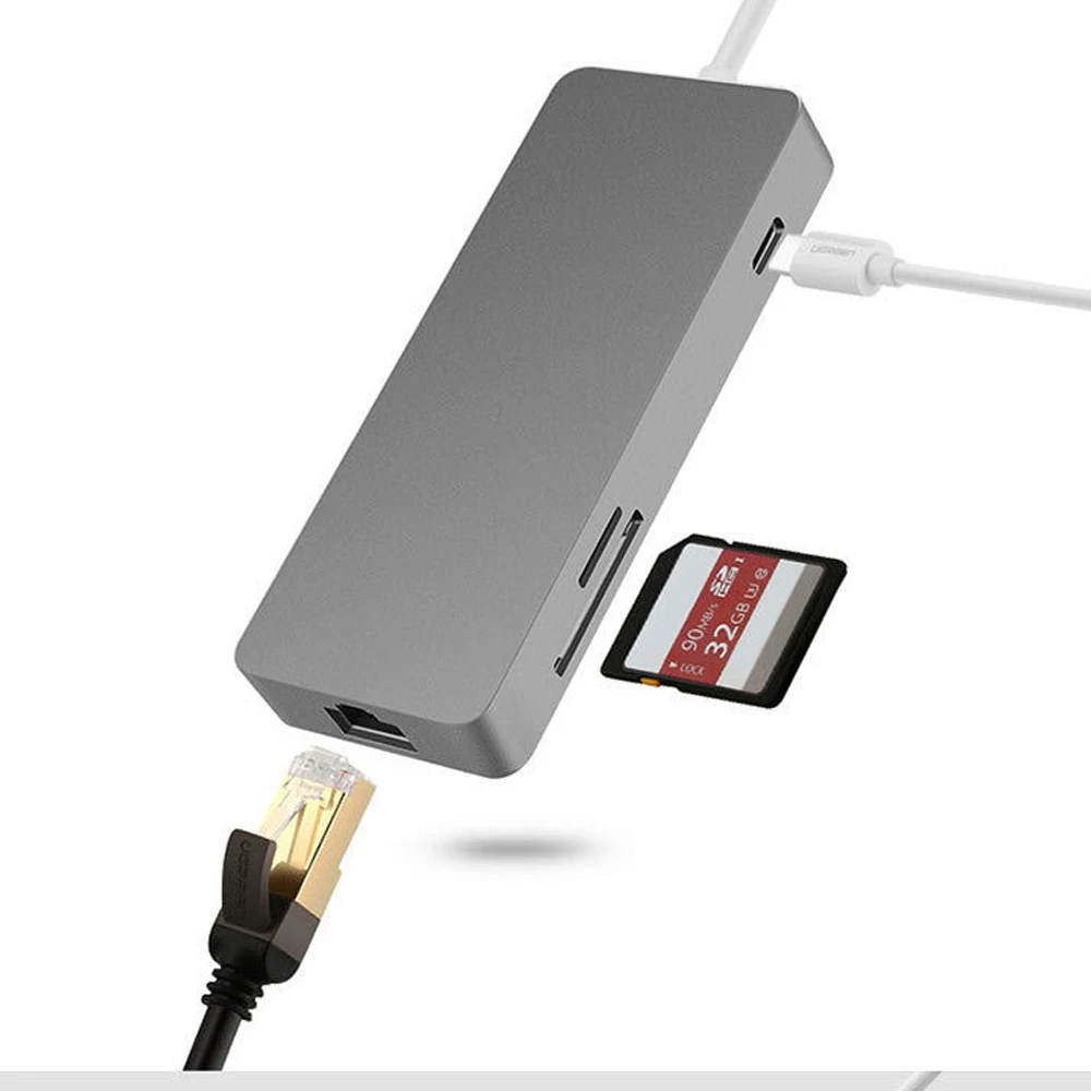 Новая многофункциональная док станция 7 в 1 для Macbook картридер Type C на HDMI + LAN USB3.0 USB2.0
