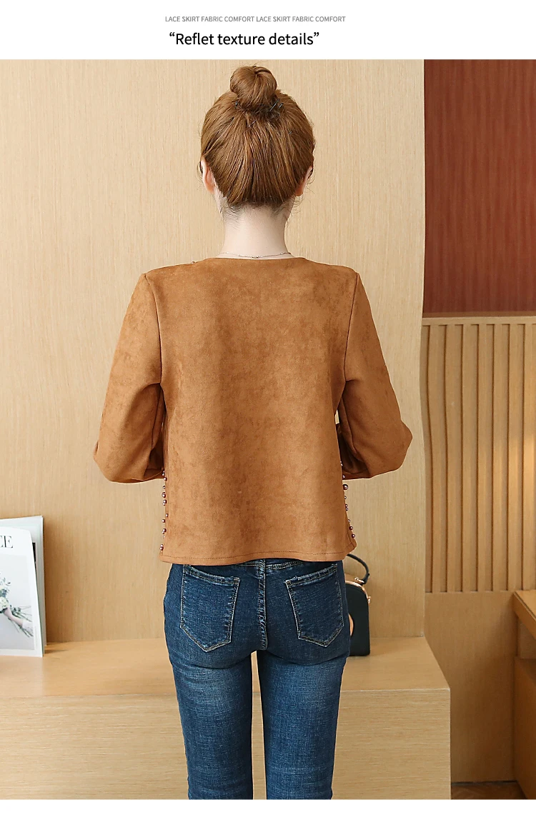 Chaquetas mujer осенняя куртка с длинным рукавом женская одежда размера плюс 4XL розовая элегантная верхняя одежда с бисером Женская куртка пальто A295